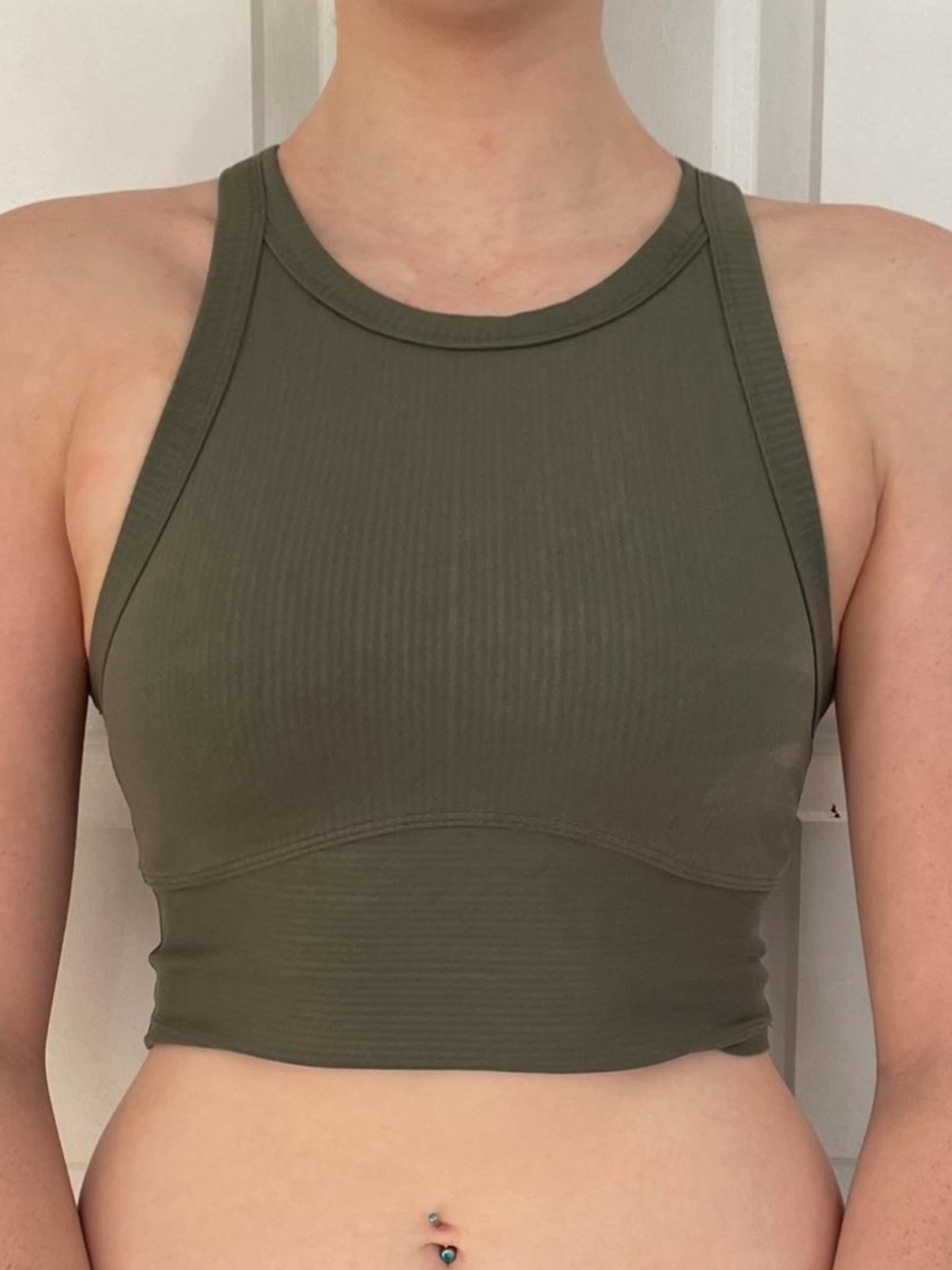 lululemon athletica Olive High-Neck Ribbed tank top Size 8 Blissfull Blend